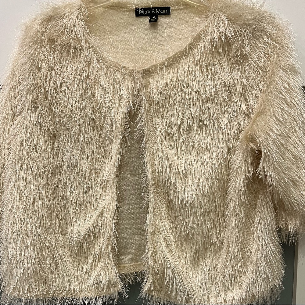 PARK and MAIN Cream Shaggy Faux Fur Cardigan Size M